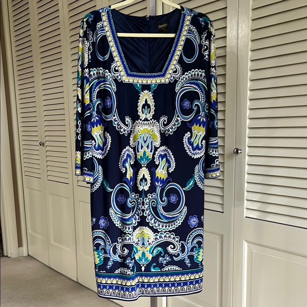 Laundry By Shelli Segal Blue Resort Sheath Dress with Dolman Sleeves